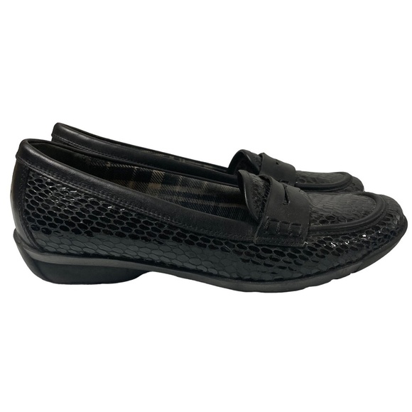 Aquatalia Snakeskin Embossed Leather Penny Loafers Driving Mocs Black Size 6 - Picture 4 of 11